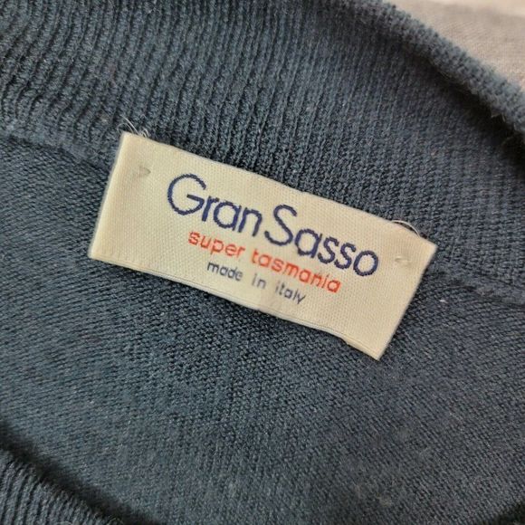 GRAN SASSO Mens 2XL Vintage Wool Crewneck Jumper Navy Sweater Lightweight Italy - Picture 5 of 7